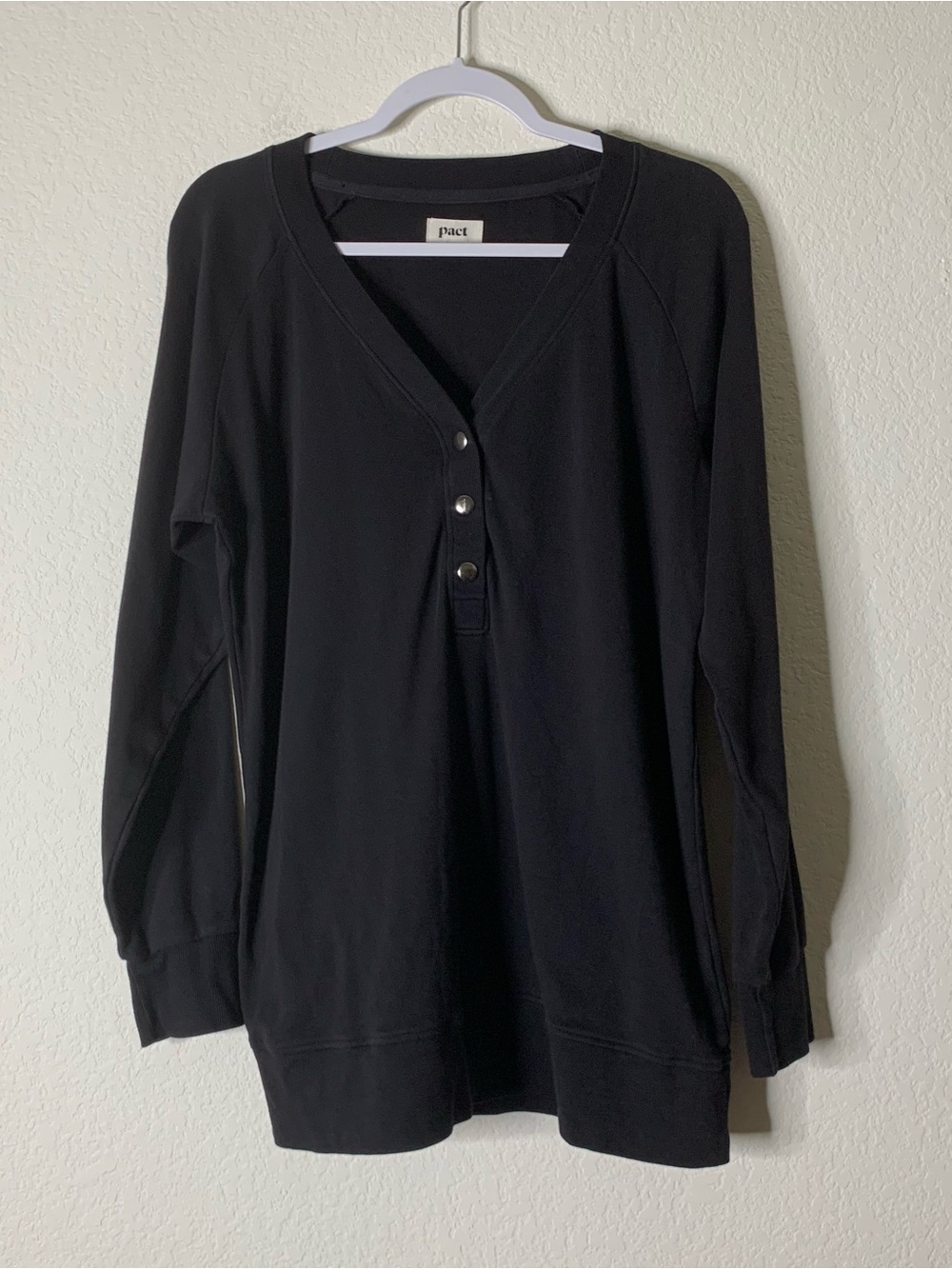 Pact womens black cotton airplane long sleeve button tunic Shirt L